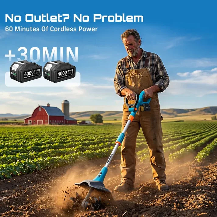 Electric Garden Tiller, 360RPM Rotary Cultivator with 8000mAh Battery