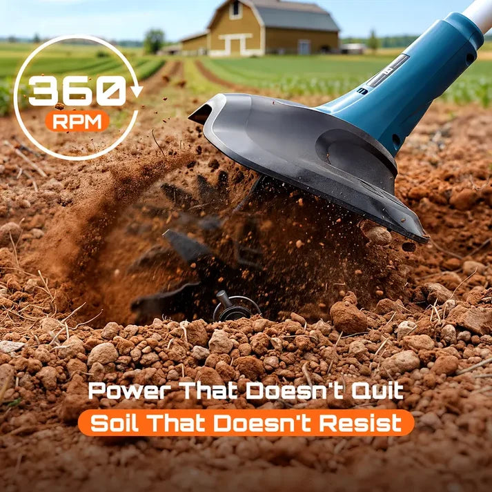 Electric Garden Tiller, 360RPM Rotary Cultivator with 8000mAh Battery