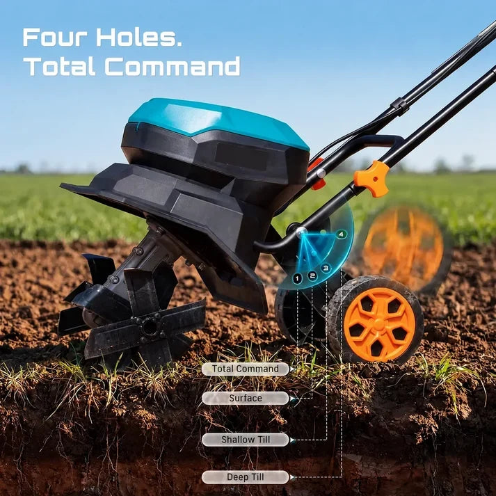 40V Cordless Electric Garden Tiller/Cultivator (Includes Two 5000mAh Batteries)