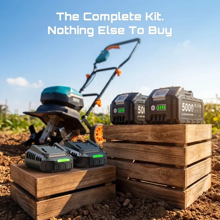 40V Cordless Electric Garden Tiller/Cultivator (Includes Two 5000mAh Batteries)