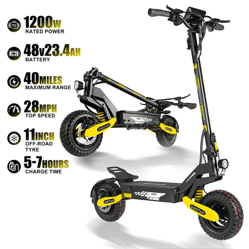 1200W Long Range Adult Electric Scooter,40 Miles Range,28 MPH Speed,11-Inch Pneumatic Tires,Dual Suspension,330 lbs Load Capacity