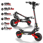 1200W Long Range Adult Electric Scooter,40 Miles Range,28 MPH Speed,11-Inch Pneumatic Tires,Dual Suspension,330 lbs Load Capacity