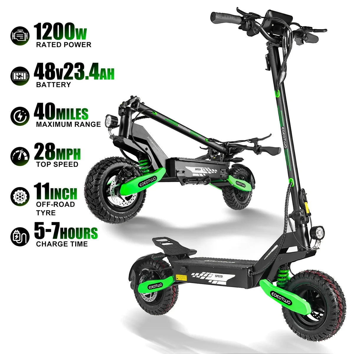 1200W Long Range Adult Electric Scooter,40 Miles Range,28 MPH Speed,11-Inch Pneumatic Tires,Dual Suspension,330 lbs Load Capacity