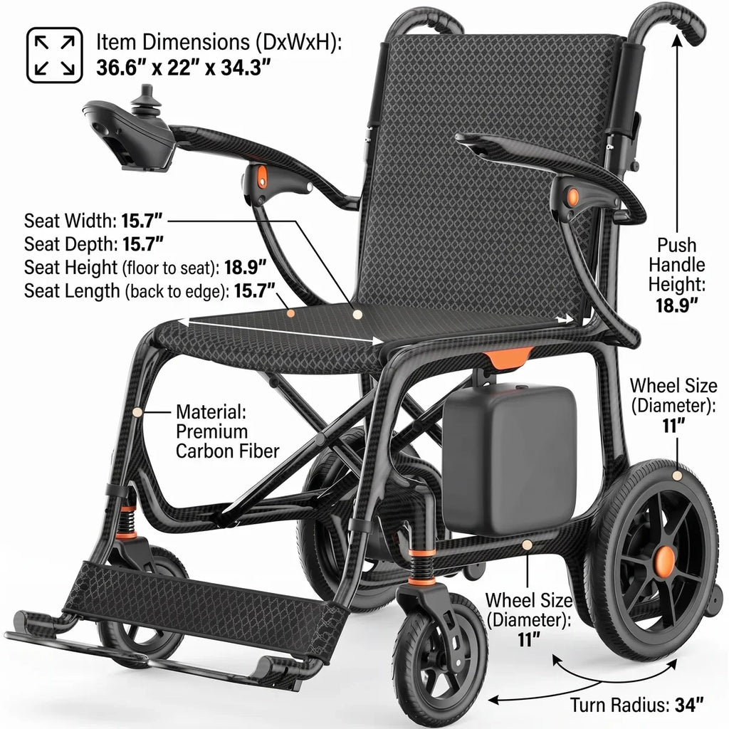 Carbon Fiber Foldable Electric Wheelchair – 28 lbs, 28-Mile Range