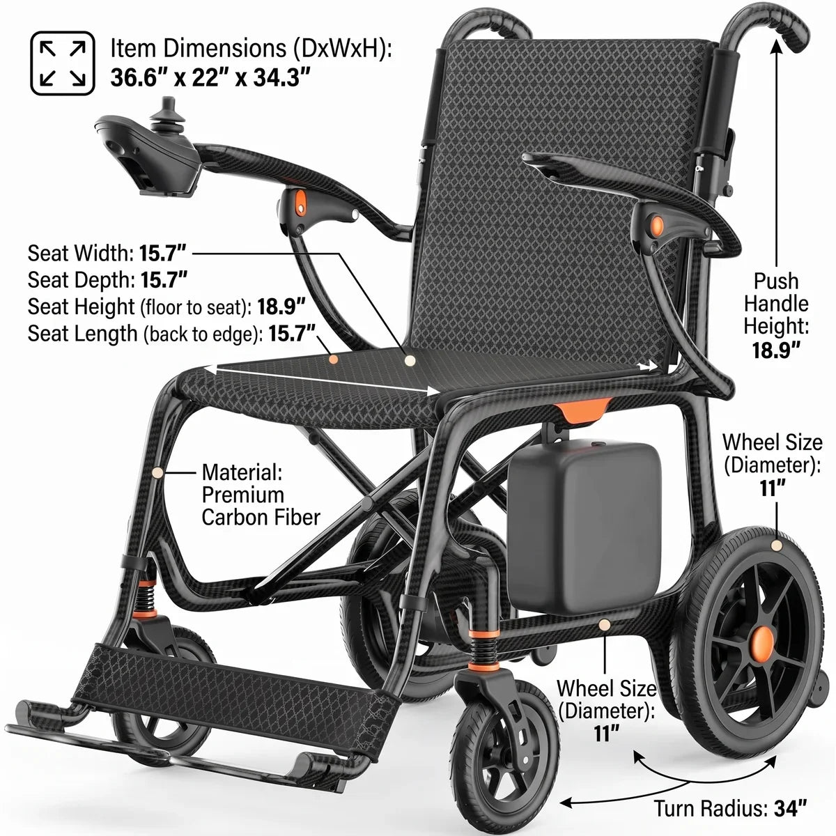 Carbon Fiber Foldable Electric Wheelchair – 28 lbs, 28-Mile Range