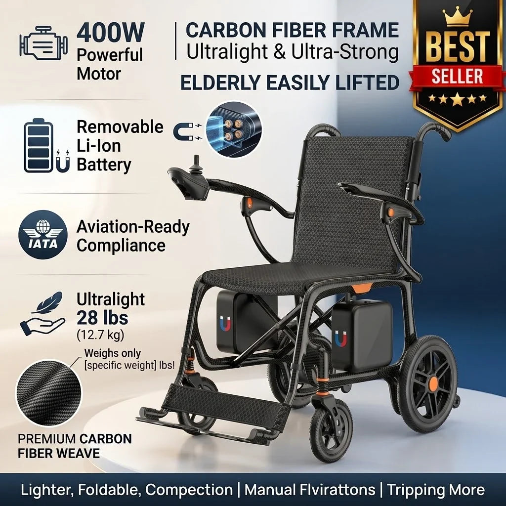 Carbon Fiber Foldable Electric Wheelchair – 28 lbs, 28-Mile Range