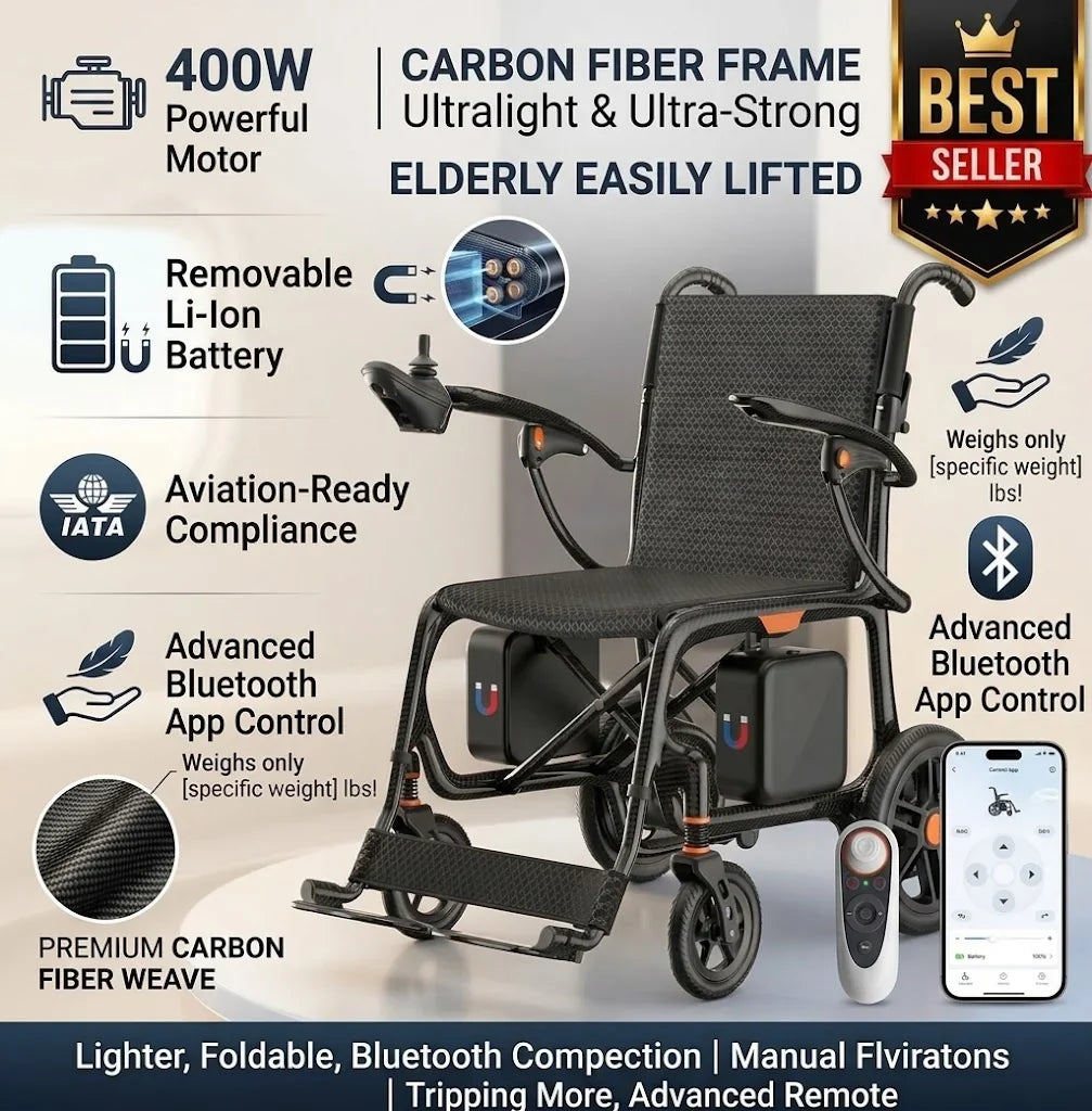 Carbon Fiber Foldable Electric Wheelchair – 28 lbs, 28-Mile Range
